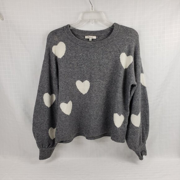 Madewell Sweaters - Madewell XXS Alpaca Blend Sweater Heather Gray White Hearts Top Wool Womens